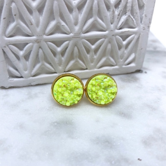 Simple Sanctuary Jewelry - Neon Yellow Druzy Earrings